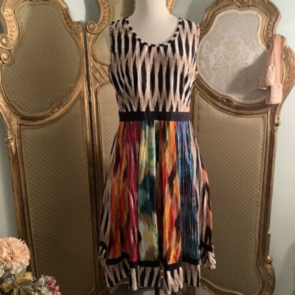 Vasna Desire. Size Large. Boho Cotton Blend. Lined. Zip. Sleeveless Dress. B103